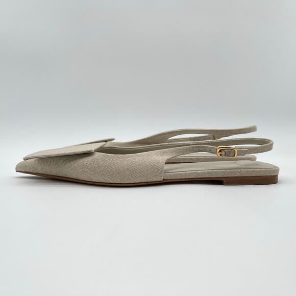 JACQUEMUS | Les Slingbacks Duelo P in Light Greige Linen Flats 38 / US 7 - Picture 8 of 16